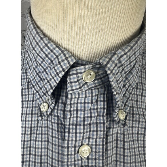 Brooks Brother Seersucker Short Sleeve Button Down Shirt Men M Regent Blue,White - Picture 8 of 9